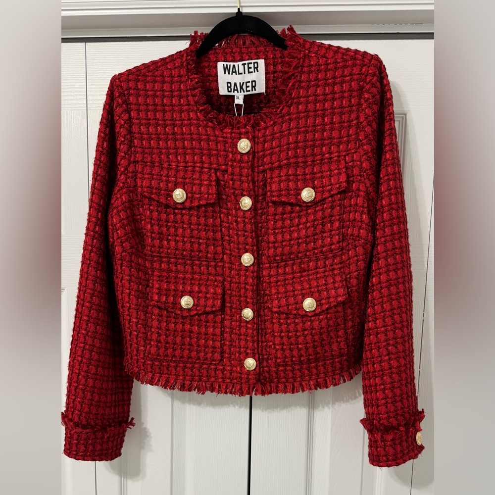 Walter Baker Crimson Textured Blazer with Gold Accents